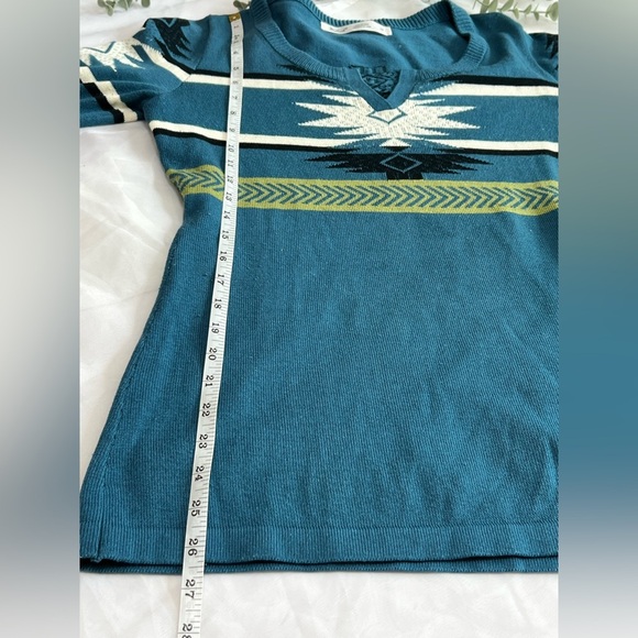 Woolrich Southwestern Sweater Womens Small Blue Pullover Tunic V Neck - Picture 7 of 10